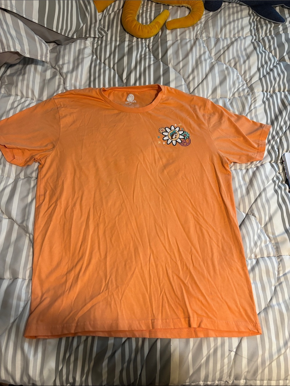 Orange Graphic Short Sleeve Tee with Floral Chest Motif